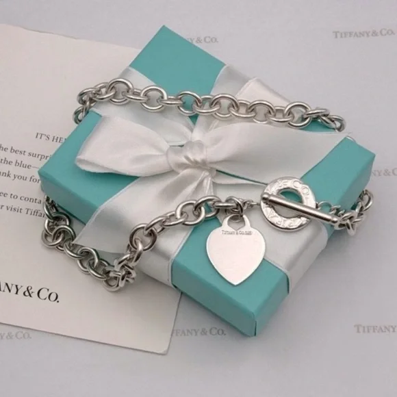 Tiffany & Co. Heart Tag Toggle Necklace Sterling Silver 925 Gift Box & Pouch - Picture 5 of 12